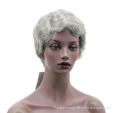 Vigorous Finger Wave Human Hair Short Pixie Cut Grey for Black Women Brazilian Real Wigs Wholesale Price